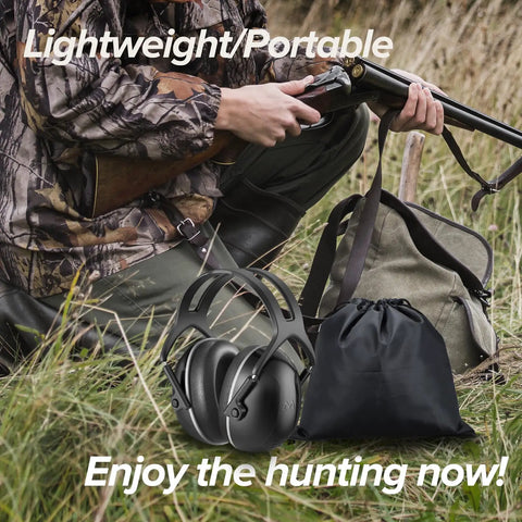35dB SNR Noise Cancelling Ear Muffs For Outdoor Work And Hunting, real hearing protection resting beside hunting gear in nature