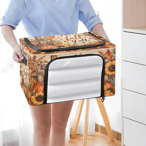 Game Changing Foldable Storage Tote With Clear Front Window And Dual Zipper Access For Quick Grabbing Steel Reinforced Base held by a person.