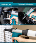 Beefy Heavy Duty Pneumatic Rivet Gun Kit With Self Suction Design Fast Air Riveter for Auto Repair, Pro Grade Pop Rivet Tool