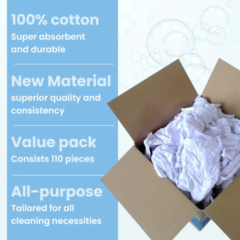 White Knit Wiping Cloths For Painting Staining And Cleaning, box of white rags, 10 lb package, absorbent durable shop grade