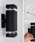 Two Pack LED Square Up And Down Outdoor Wall Lights Aluminum Weatherproof Sconces 3000K Warm White 5W Each ETL installation