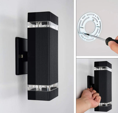 Two Pack LED Square Up And Down Outdoor Wall Lights Aluminum Weatherproof Sconces 3000K Warm White 5W Each ETL installation