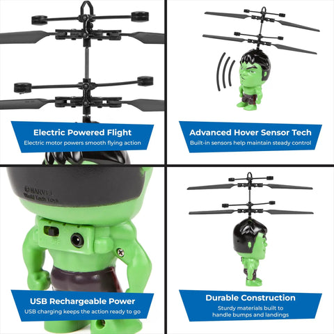 Big Head Hulk Motion Sensing Flying UFO Helicopter Toy for Kids 6 Plus with infrared sensors, USB charging, and durable design.