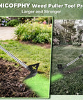 Long Handle Weed Puller Pro 2 In 1 Garden Weeding Rake And Garden Hoe used in yard with lush greenery