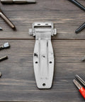Beefy Stainless Steel Hinge For Box Truck Rear Door Replacement 8x3.8x1 In Heavy Load Capacity Easy Install Built For Refrigerated Trucks And Long Haul Runs, shown with tools