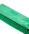 Heavy Duty Grit Crusher Plastic Push Broom Head 18 Inch Multi Surface Sweeper detail showing green bristles and block.