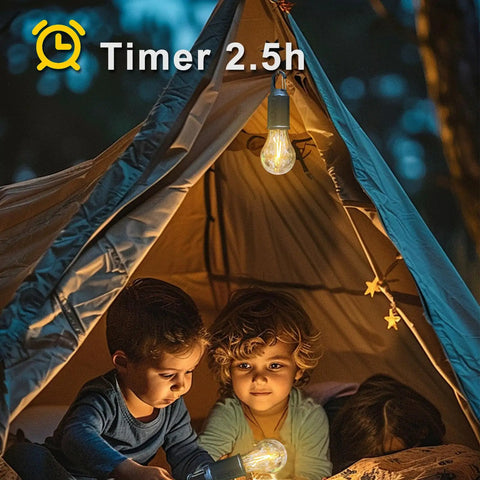 Children in tent with 4 Pack Hanging Camping Lights, Rechargeable Tent Lanterns With Three Brightness Modes, USB Powered