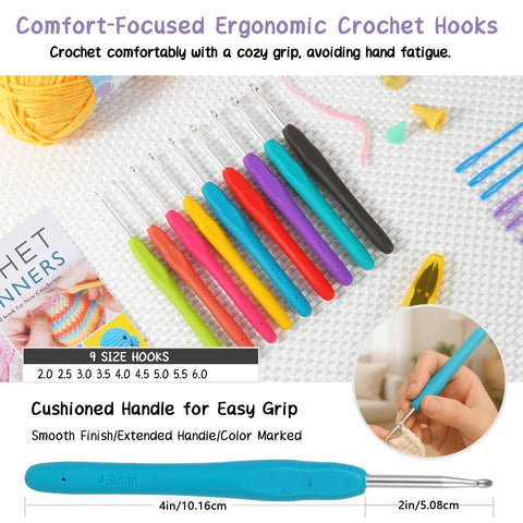 Deluxe Beginner Crochet Kit Bundle With 116 Piece Set Of 20 Colorful Yarns Ergonomic Hooks Purple Carry Bag And Accessory Case