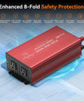 Pure Sine Wave Inverter 1000W Continuous Power With 2000W Peak, 12V DC To 110V And 120V AC Converter, red design