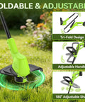 20V Cordless Weed Wacker With 12 Inch Cutting Path Ultra Lightweight 3.5 Pound Trimmer And Edger Beast Power 9500 RPM 180 Degree Pivot Head 3 In 1 String Trimmer And Lawn Edger Includes Two 2.0Ah Batteries And Auto Feed features foldable design, adjustable handle, and 180-degree pivot.