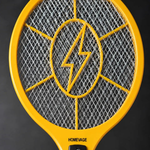 Front view of yellow Powerful Handheld Bug Zapper For Home And Outdoors, Go To Electric Mosquito Killer Racket, Safe 3 Layer Grid