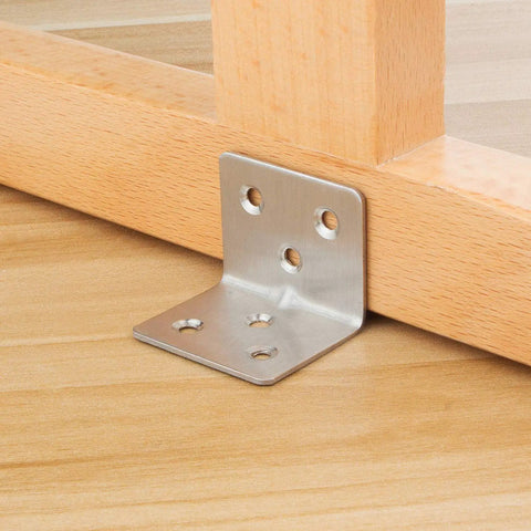 Stainless Steel Corner Braces 64 Pack Heavy Duty L Brackets For Furniture Shelves And Cabinets Right Angle Shelf Supports in use