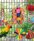 Colorful All In One Bird Toy Set With Rope Perch And Bell Foraging Chewing Shredding Toys For Parrots Conures Cockatiels