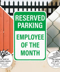 12 By 18 Inches Employee Of The Month Parking Signs 2 Pack Reflective Aluminum Waterproof Fade Resistant Heavy Duty Outdoor Reserved Parking Signage With UV Protected Finish, green reserved parking sign on fence