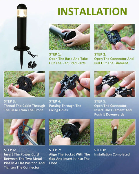 Installation steps for 12V LED Landscape Pathway Lights 6 Pack Low Voltage Bollard Style Walkway Driveway Lighting
