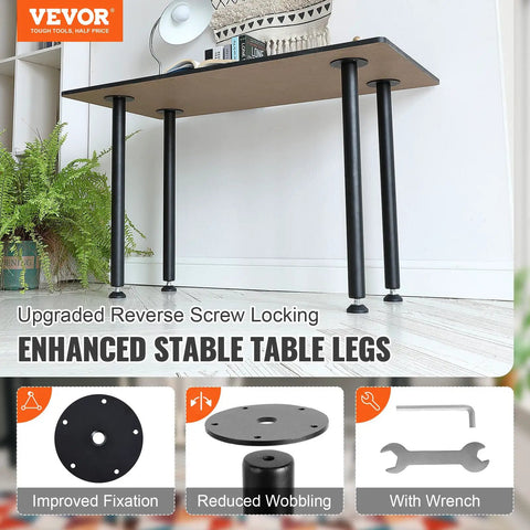 28 Inch Adjustable Desk Legs Heavy Duty Steel Table Support Set Of 4 with matte black finish in home office setting.