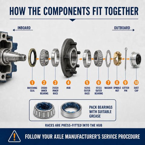 Road Warrior Four Wheel Trailer Bearing Kit For 5200 To 6000 Pound Axles Features No Sweat Swap Design With Tough 25580 Inner And 15123 Outer Seals For Reliable Daily Hauls