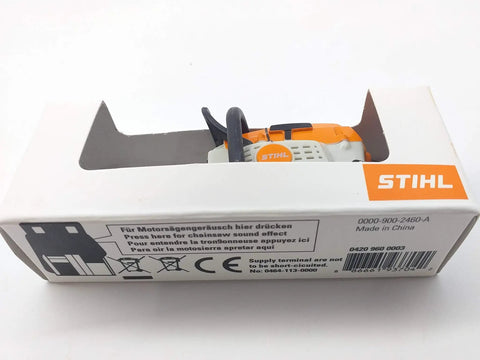 Boxed Battery Operated Chainsaw Keyring With Realistic Sound Effects, Orange Mini Tool Charm For Gear Junkies And Collectors