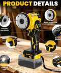 Badass Cordless Cut Off Tool With Brushless Motor And Variable Speed, showcasing circular saw blade and battery display.