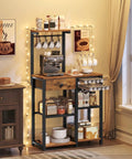 Rustic Brown Five Tier Bakers Rack With Storage And Pod Drawer Holder Dope Coffee Bar Station for living room with mugs and pods