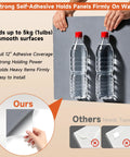 Ultimate Brick Shape Acoustic Panels Made From High Density Polyester Fiber To Blast Away Echoes And Silence Reverb Delivering Pro Grade Noise Reduction For Walls And Ceilings Perfect For Sound Proofing Home Studios And Gaming Rooms Value Pack Of 24 Self-adhesive panel with water bottles demonstrating weight support.