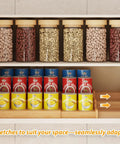 Expandable Bamboo Can Rack Organizer For Pantry With Three Tier Telescopic Design Holds Twenty Four Soda Cans Space Saving Kitchen Gadget To Flex Your Pantry Game Game Changer Built Tough For Daily Use in use with jars and canned goods.