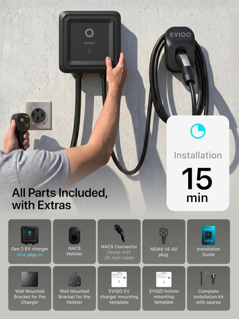 Plug And Play Level 2 EV Charger With Dope NACS Connector To Crank Your Battery Fast On Any 240 Volt Nema 14-50 Socket, installation setup.