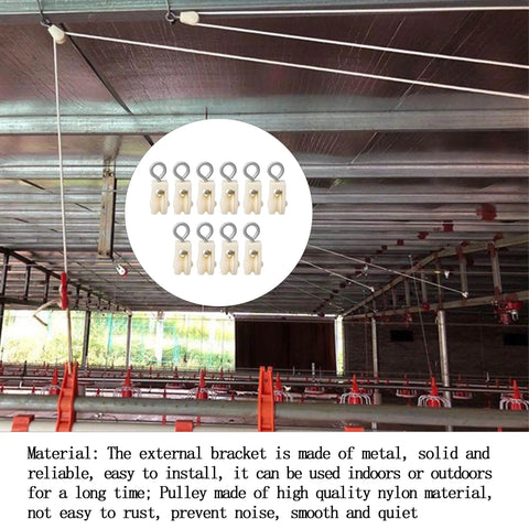 10 Pack White Nylon Hanging Pulleys With Stainless Steel Adjustable Hooks For Home Gym Pulley Systems, DIY Projects, Clothesline, Lifting And Warehouse Use, Versatile Rope And Cable Pulley Gear in warehouse rig