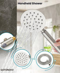 Rainfall Shower System With 10 Inch Round Showerhead And Handheld High Pressure Faucet Set Brushed Nickel Finish Includes Rough In Valve And SUS 304 Stainless Steel Construction For Durable No Fuss Easy Install Showcasing Handheld Shower Feature
