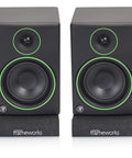 Pair of 5-inch monitors on small studio monitor isolation pads with removable angled inserts for 5 inch monitors foam speaker cushions.