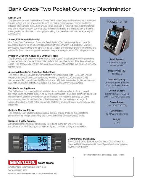 High Volume Bank Note Sorter And Counter With Two Pocket Currency Discriminator, model features and specifications.