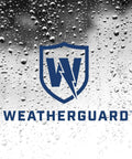 Heavy Duty Swinging Door Latch For Interior And Exterior Use With WeatherGuard Protection logo with raindrops background