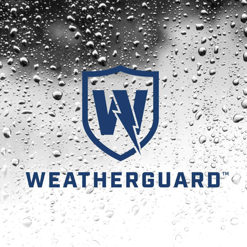 Heavy Duty Swinging Door Latch For Interior And Exterior Use With WeatherGuard Protection logo with raindrops background