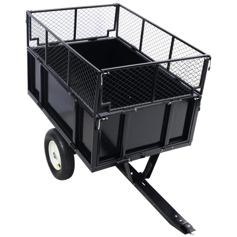 Side view of the Heavy Duty Steel Dump Trailer 22 cu ft Capacity with all-terrain tires, ideal for rural property maintenance.