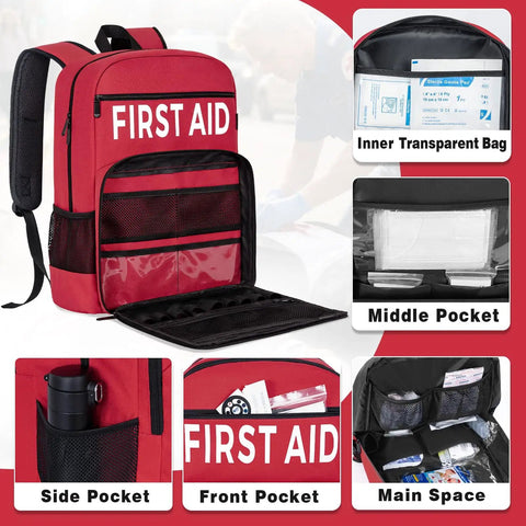 Fully Stocked All In One First Aid Kit Backpack With 400 Pieces Of Survival Gear For Car Travel Home And Camping Gauze Ice Packs Emergency Blanket Bandages Tourniquet First Aid Manual And More
