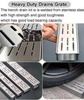 Outdoor Trench Drainage Kit For Pathways Courtyards Lawns And Driveways With Easy Install Grate System And Hidden Channel For Fast Water Removal And Debris Free Flow Ideal French Drain Style Yard Drainage showcasing stainless steel grates.