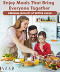 Family dining with Gigantic 17 Cup Glass Food Storage With Lids Leakproof BPA Free Mega Meal Prep Container on table.