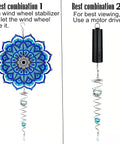 Spiral Tail Wind Spinner Gazing Ball For Indoor Outdoor Decor, 13 Inch Light Blue Crystal Glass Ball With Stainless Steel Frame, Hanging Swivel Hook
