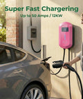 Level 2 Ev Charger To Smoothly Top Off Your EV Battery With 50Amp And 12Kw Raw Juice 240V Hardwired Hookup fully adjustable, 25 ft cord.