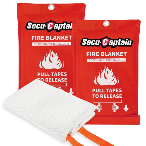 Must Have Emergency Fire Blanket For Home And Kitchen Two Pack 40 By 40 Inches with red packaging and white fiberglass material