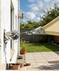 Installed Heavy Duty 20 by 24 Beige Sun Shade Sail With Super Ring Hardware UPF50 Plus UV Block for patio and commercial use