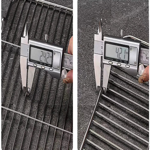 Calipers measuring metal wires of Oven Rack Compatible With Whirlpool Range 24 By 15.7 Inches Replacement WPW10256908