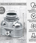 Heavy Duty Metal Conduit Connectors 5 Pack Double Outlet Wire Harness Clamps 3/8 Inch Cables Code Compliant Grounding Continuity Pro Move Shop Staple Job Site Ready Gear on gray concrete.