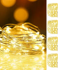 4 Pack 80 Ft 240 LED Fairy Lights Battery Powered With Remote And Timer No Fuss 8 Modes Twinkle String Lights Waterproof Indoor Outdoor Warm White For Bedroom Wedding Classroom Christmas Decor coiled with warm glow and remote.
