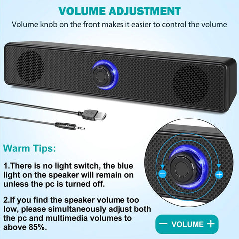 USB A Powered Computer Speakers For Desktop And Laptop, Dope Wired Stereo PC Speakers With 3.5mm Aux Jack, No Bluetooth