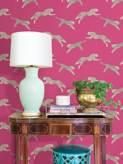 Dope Pink Leaping Cheetah Peel And Stick Wallpaper Self Adhesive Wall Covering for Bedrooms and Living Rooms Removable Contact Paper