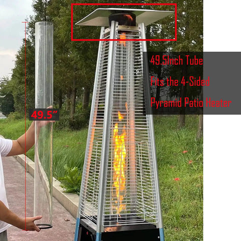 Replacement Quartz Glass Tube For Four Sided Pyramid Flame Patio Heater 49.5 Inches Tall 4 Inches Diameter With Neoprene Rubber