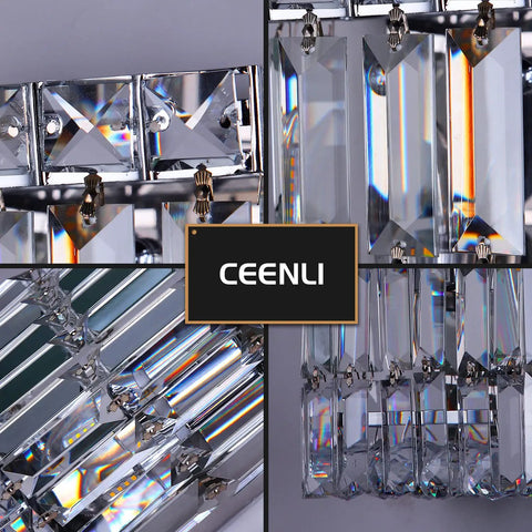 Close-up of four design angles of Indoor Modern Two Light Crystal Wall Sconce, Chrome Wall Mount Lamp With Hanging Crystal Balls.