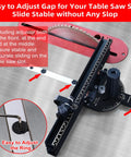 GOINGMAKE black compact table saw miter gauge with 360mm fence, flip stop, and angle stops; fits 3/4×3/8 in slot.