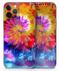 Full Body Skin Wrap Kit for iPhone 11 With Spiral Tie Dye Design, vibrant multi-color pattern with bubble free air release adhesive